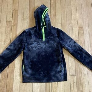 Boys  L 10 12 Old Navy Fleece Pullover Black & Grey  1/4 Zip with Hood & Pockets